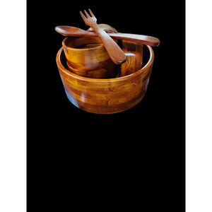 8 Piece Vintage Wooden Salad bowls
